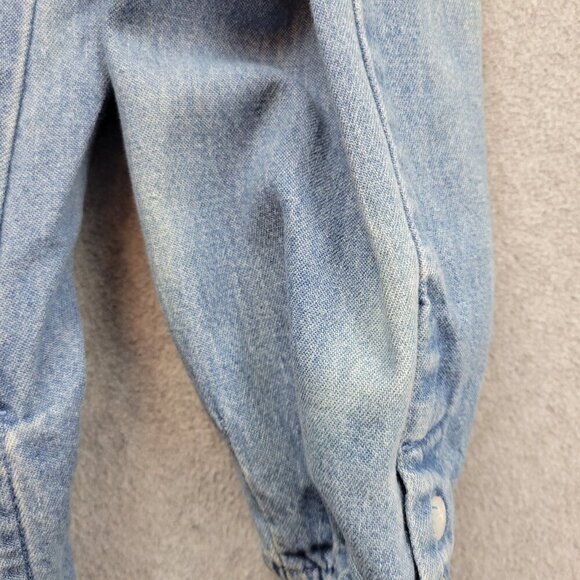 Vintage 80s FADS Womens Size 8 Petite Denim Dress Button Up Lace Pleated Modest - Picture 13 of 16